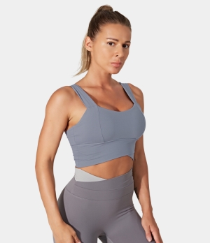 Halara Medium Support Solid Longline Gym Sports Bra Women's Tops Twilight Blue | TVYFSNW-68
