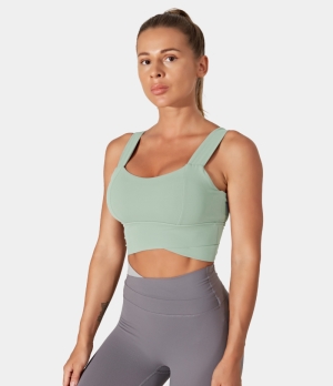 Halara Medium Support Solid Longline Gym Sports Bra Women's Tops Celadon | UCIQRGT-30