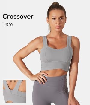 Halara Medium Support Solid Longline Gym Sports Bra Women's Tops Pewter Grey | UIGTFRB-01