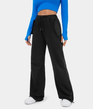 Halara Mid Rise Belted Drawstring Flap Pocket Casual Cargo Women's Jogger Black | 716805-WTL