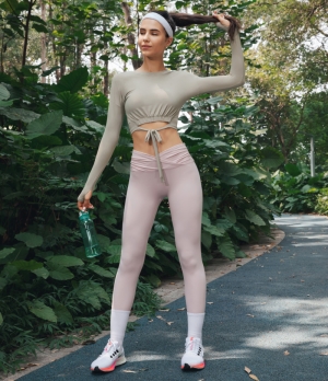 Halara Mid Rise Butt Lifting Crossover Ruched Women's Leggings Sheer Rosebud | 047392-EUF