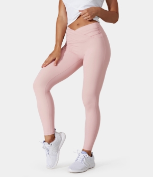 Halara Mid Rise Butt Lifting Crossover Ruched Women's Leggings Sheer Rosebud | 254318-ZSJ