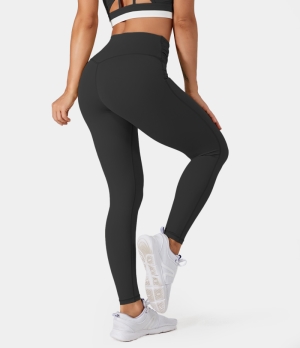 Halara Mid Rise Butt Lifting Crossover Ruched Women's Leggings Black | 380175-GBP