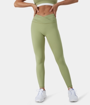 Halara Mid Rise Butt Lifting Crossover Ruched Women's Leggings Spring Green | 435609-LIQ