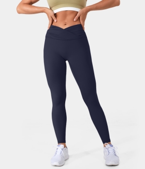 Halara Mid Rise Butt Lifting Crossover Ruched Women's Leggings Dark Blue | 673809-SRY