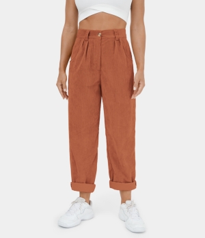 Halara Mid Rise Button Zipper Side Pocket Corduroy Casual Women's Pants Potter's Clay | 635089-MSJ