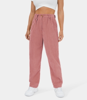 Halara Mid Rise Button Zipper Side Pocket Corduroy Casual Women's Pants Desert Sand | 872349-KZR