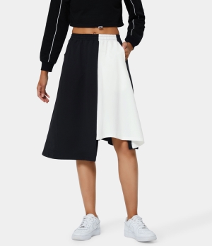 Halara Mid Rise Color Block Pocket Asymmetric Women's Skirts Black | 516738-WMR
