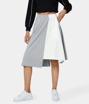 Halara Mid Rise Color Block Pocket Asymmetric Women's Skirts Grey | 671239-ANJ
