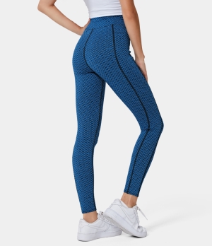 Halara Mid Rise Contrast Trim Full Length Women's Leggings Prussian Blue | 083941-ANC