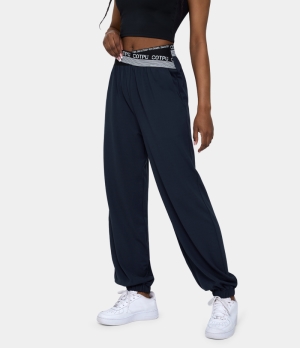 Halara Mid Rise Crossover Letter Print Side Pocket Women's Pants Deep Dark Blue | 458712-NFP