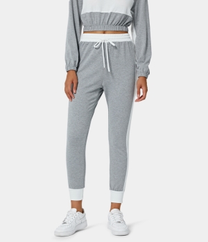 Halara Mid Rise Drawstring Contrast Trim Lounge Women's Pants Grey | 170526-MID
