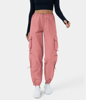 Halara Mid Rise Drawstring Multi Pockets Casual Cargo Women's Jogger Strawberry Ice | 068743-FEO