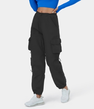 Halara Mid Rise Drawstring Multi Pockets Casual Cargo Women's Jogger Black | 135294-KMC