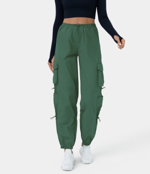 Halara Mid Rise Drawstring Multi Pockets Casual Cargo Women's Jogger Dark Green | 312756-NPQ