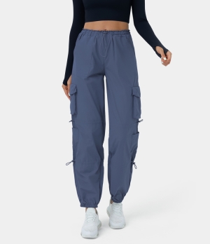 Halara Mid Rise Drawstring Multi Pockets Casual Cargo Women's Jogger Gray Blue | 359610-IKX