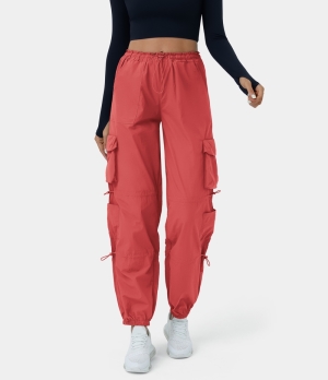 Halara Mid Rise Drawstring Multi Pockets Casual Cargo Women's Jogger Cranberry | 497350-TRD