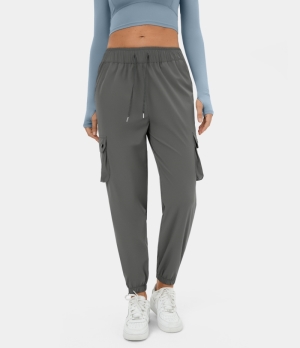 Halara Mid Rise Drawstring Multiple Pockets Zipper Hem Casual Cargo Women's Jogger Smokey Grey | 358197-QGK