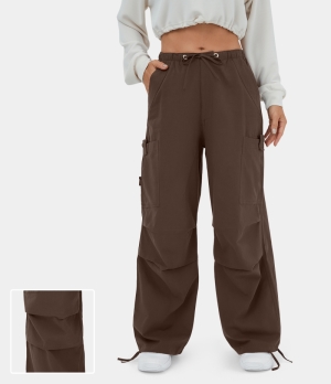 Halara Mid Rise Drawstring Multiple Pockets Wide Leg Casual Women's Jogger Chestnut | 461830-RHF