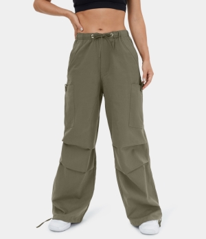 Halara Mid Rise Drawstring Multiple Pockets Wide Leg Casual Women's Jogger Dusky Green | 569037-FLX
