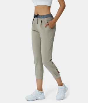Halara Mid Rise Drawstring Side Pocket Color Block Golf Women's Pants Sweet Honeydew | 328019-OLB