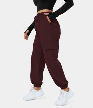 Halara Mid Rise Drawstring Side Pocket Casual Cargo Women's Jogger Winetasting | 492631-PFR