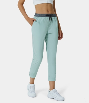 Halara Mid Rise Drawstring Side Pocket Color Block Golf Women's Pants Mint Green | 607153-TGE