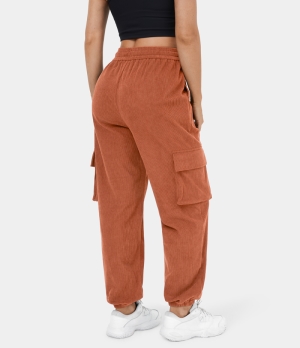 Halara Mid Rise Drawstring Side Pocket Corduroy Casual Cargo Women's Jogger Potter's Clay | 641859-SYH