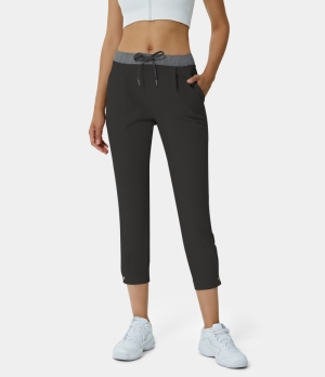 Halara Mid Rise Drawstring Side Pocket Color Block Golf Women's Pants Black | 754690-YNX