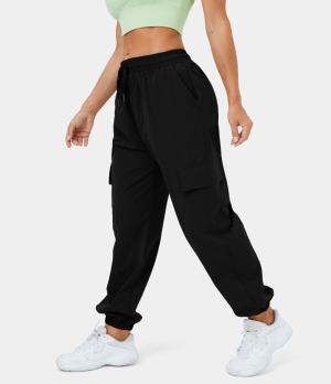Halara Mid Rise Drawstring Side Pocket Casual Cargo Women's Jogger Black | 851960-EIT