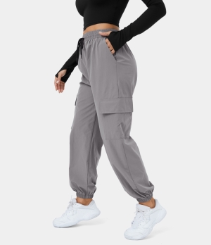 Halara Mid Rise Drawstring Side Pocket Casual Cargo Women's Jogger Steel Gray | 903127-VXO