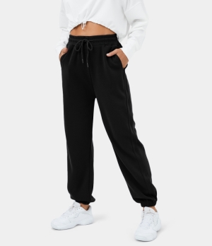Halara Mid Rise Drawstring Side Pocket Casual Women's Jogger Black | 942305-PLO