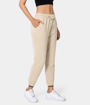 Halara Mid Rise Drawstring Side Pocket Lounge Women's Sweatpants Khaki | QIVXSHP-63