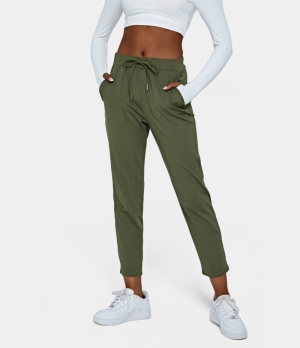 Halara Mid Rise Drawstring Side Pocket Plain Women's Pants Grey Green | 418360-KRC