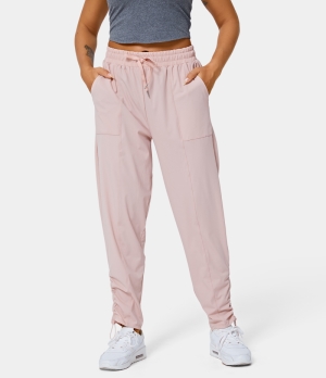 Halara Mid Rise Drawstring Side Pocket Plain Lounge Women's Pants Lilac Pink | 648097-SBL