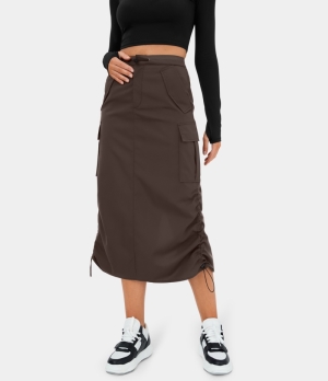 Halara Mid Rise Drawstring Zipper Multiple Pockets Split Midi Casual Cargo Women's Skirts Shopping Bag | 374890-CYV