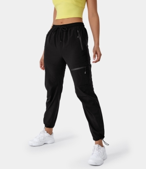 Halara Mid Rise Drawstring Zipper Pocket Quick Dry Cargo Women's Pants Black | 916327-CKI