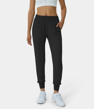 Halara Mid Rise Elastic Side Pocket Slimming Women's Jogger Black | 152369-JTH