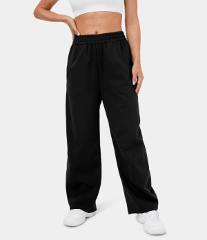 Halara Mid Rise Elastic Waistband Pocket Wide Leg Casual Women's Jogger Black | 938614-EFO