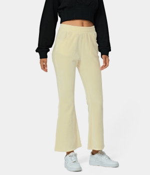 Halara Mid Rise Elastic Waistband Side Back Pocket Plain Flare Women's Pants Milky Yellow | 170462-VIY