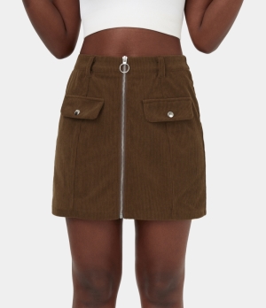 Halara Mid Rise O Ring Zipper Corduroy Mini Casual Women's Skirts Fondue Fudge | KFSETWL-89