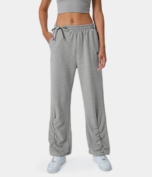 Halara Mid Rise Pocket Side Drawstring Ankle Ruched Wide Leg Women's Pants Grey | 740915-KRB