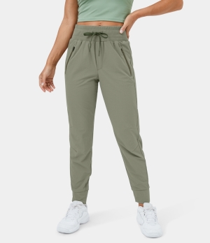 Halara Mid Rise Ribbed Drawstring Side Zip Pocket Casual Women's Jogger Dried Sage | 208153-OAW