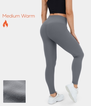 Halara Mid Rise Ribbed Knit Fleece Casual Women's Leggings Lava Smoke | 943512-UNB