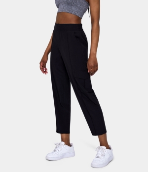 Halara Mid Rise Side Flap Pocket Plain Cargo Women's Pants Black | 712654-WMV