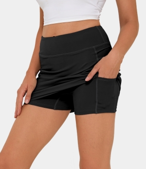 Halara Mid Rise Side Pocket 2-in-1 Women's Skirts Black | 617328-SMN