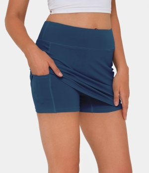 Halara Mid Rise Side Pocket 2-in-1 Women's Skirts Deep Turquoise | 781926-KJL