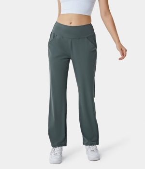 Halara Mid Rise Side Pocket Workout Straight Leg Women's Pants Sage Green | 428603-UKZ