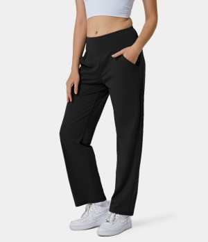 Halara Mid Rise Side Pocket Workout Straight Leg Women's Pants Black | 913065-KRF