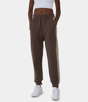 Halara Mid Rise Side Stripe Sporty Casual Warm Women's Sweatpants Coffee | PUXYHZJ-76